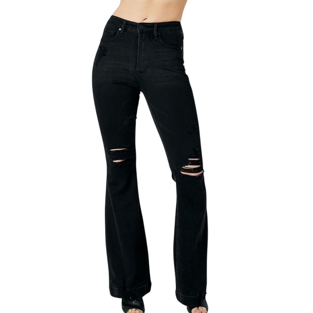 NEW Judy Blue Black Flare Size 16W Jeans Tummy Control Hi Waist NWT Distressed